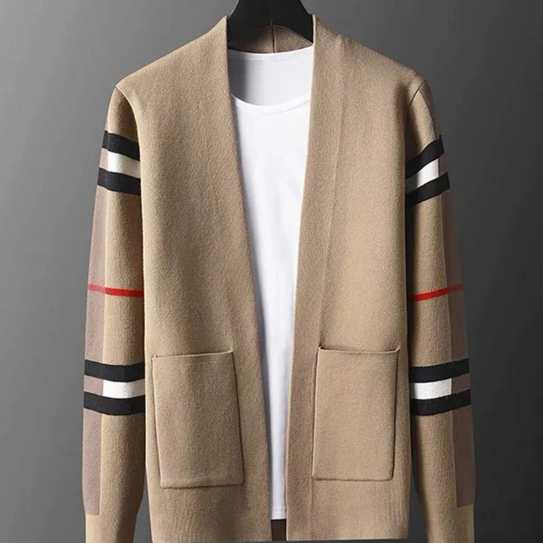 Men's Striped Sleeve Oversized Knit Cardigan Open Front