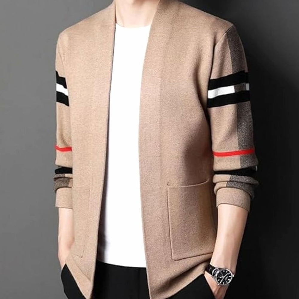 Men's Striped Sleeve Oversized Knit Cardigan Open Front