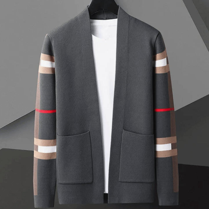 Men's Striped Sleeve Oversized Knit Cardigan Open Front