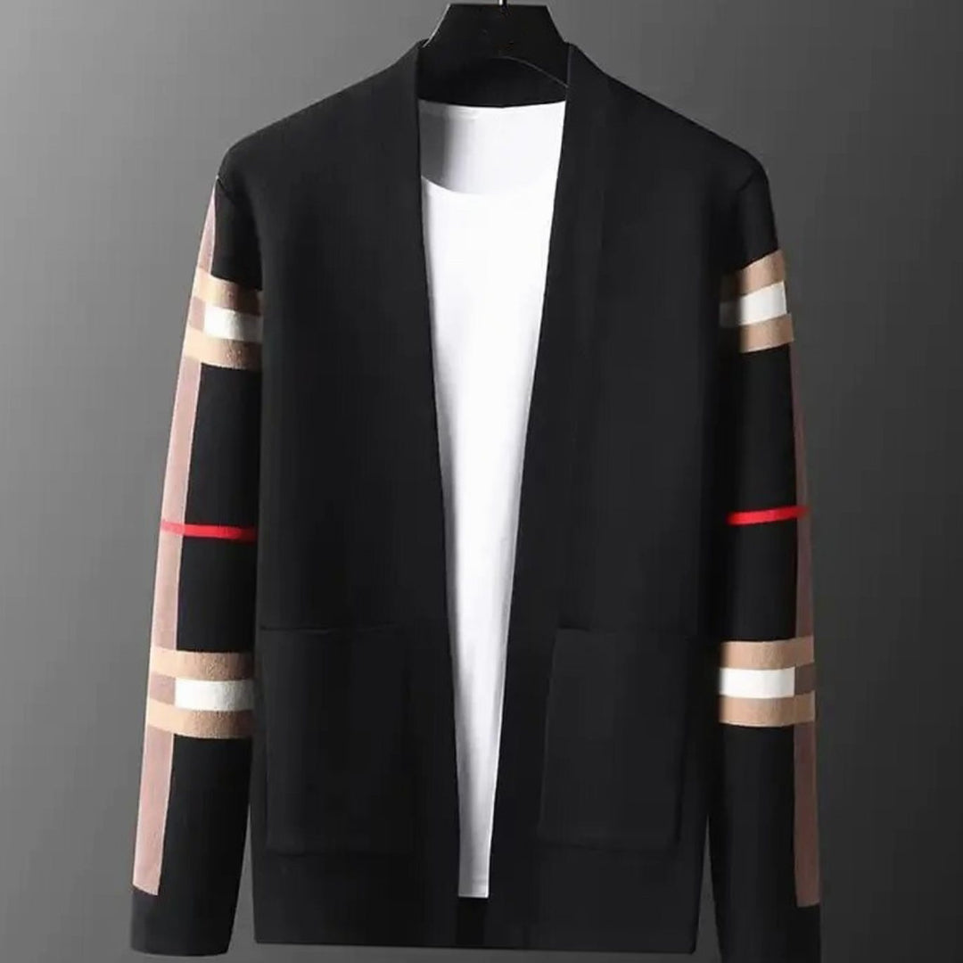 Men's Striped Sleeve Oversized Knit Cardigan Open Front