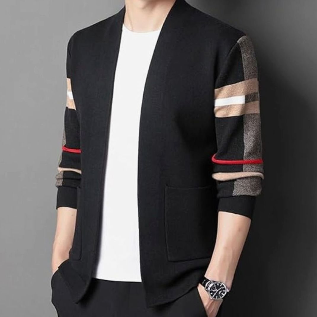 Men's Striped Sleeve Oversized Knit Cardigan Open Front