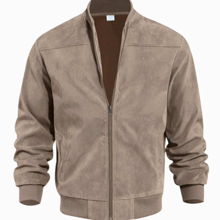 Men's Suede-Effect Zip-Up Bomber Jacket Stand Collar