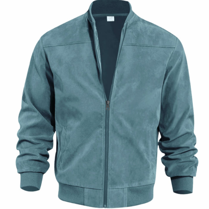 Men's Suede-Effect Zip-Up Bomber Jacket Stand Collar
