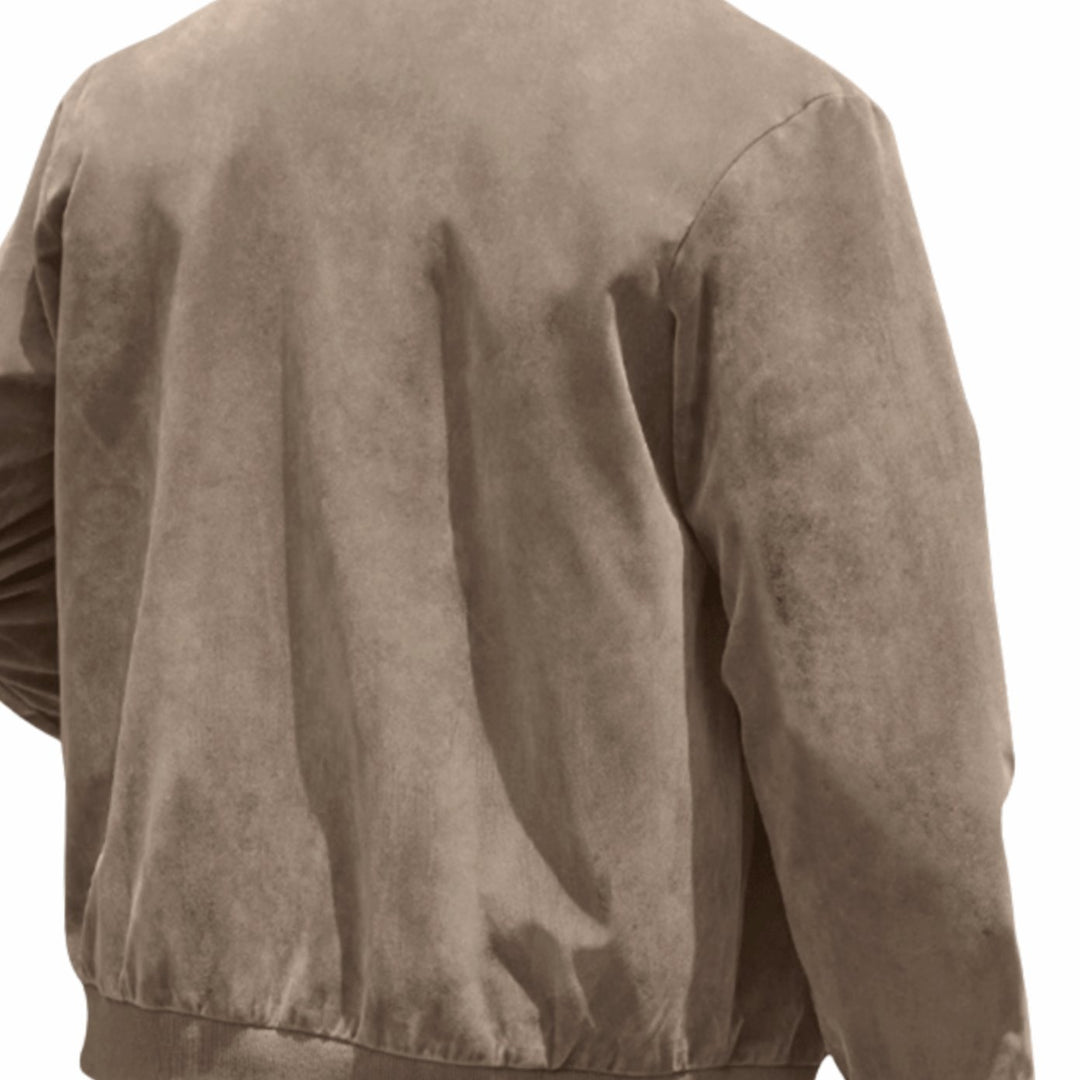 Men's Suede-Effect Zip-Up Bomber Jacket Stand Collar