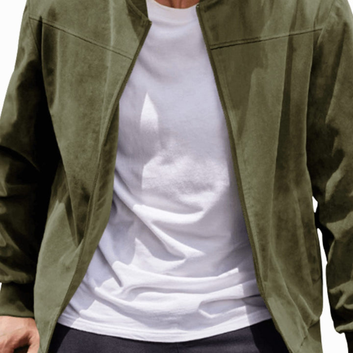 Men's Suede-Effect Zip-Up Bomber Jacket Stand Collar