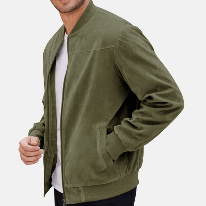 Men's Suede-Effect Zip-Up Bomber Jacket Stand Collar
