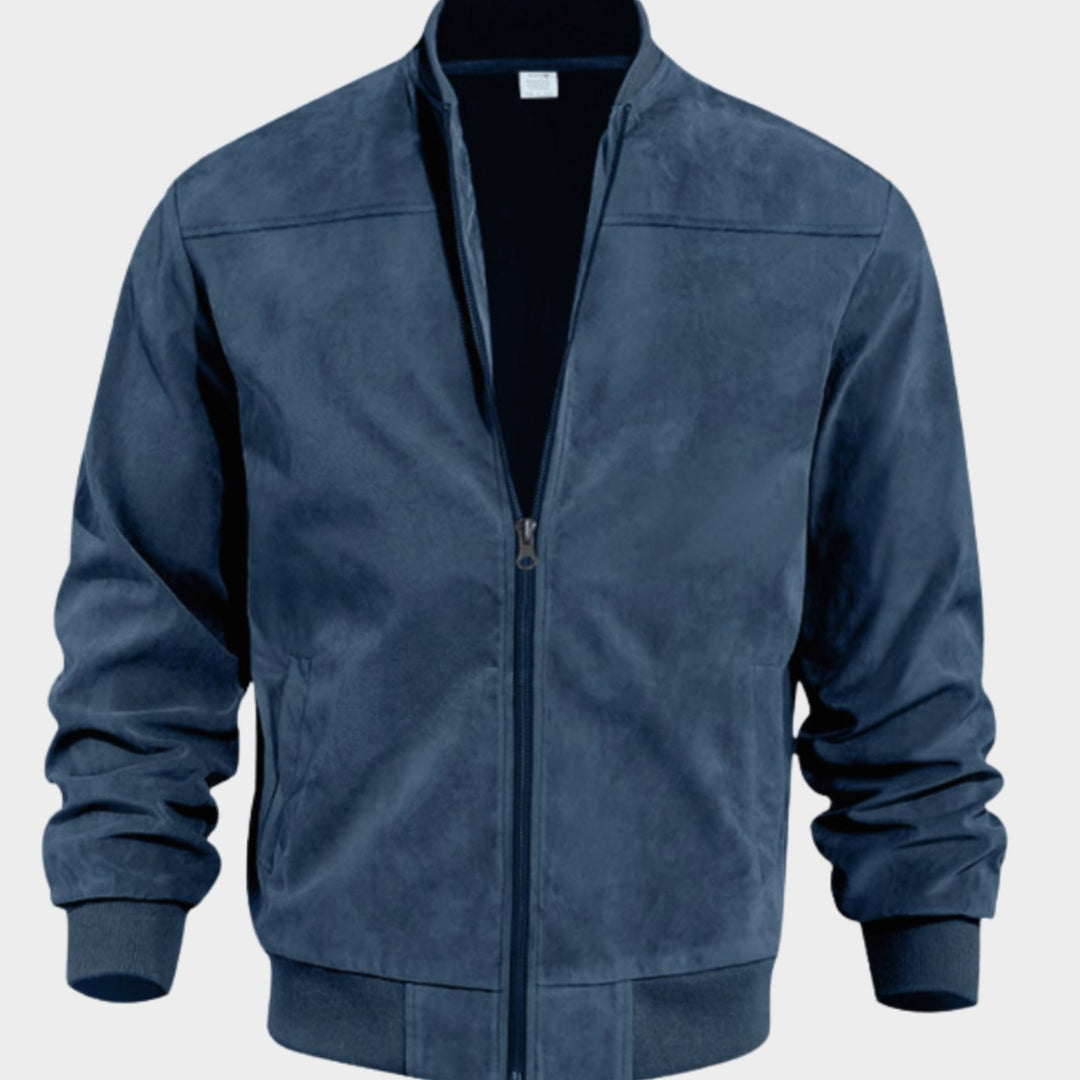 Men's Suede-Effect Zip-Up Bomber Jacket Stand Collar
