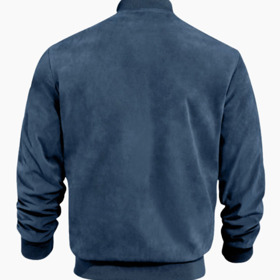 Men's Suede-Effect Zip-Up Bomber Jacket Stand Collar