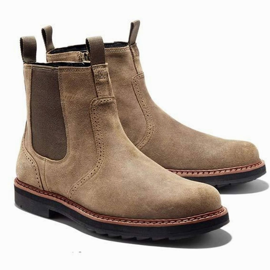 Men's Suede Slip-On Chelsea Boots Brogue Detail