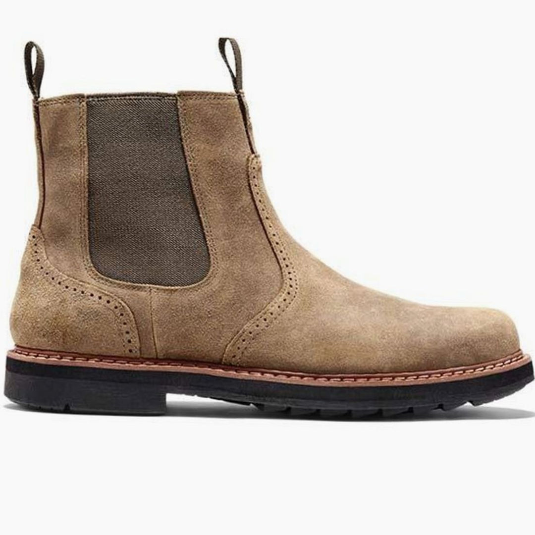 Men's Suede Slip-On Chelsea Boots Brogue Detail