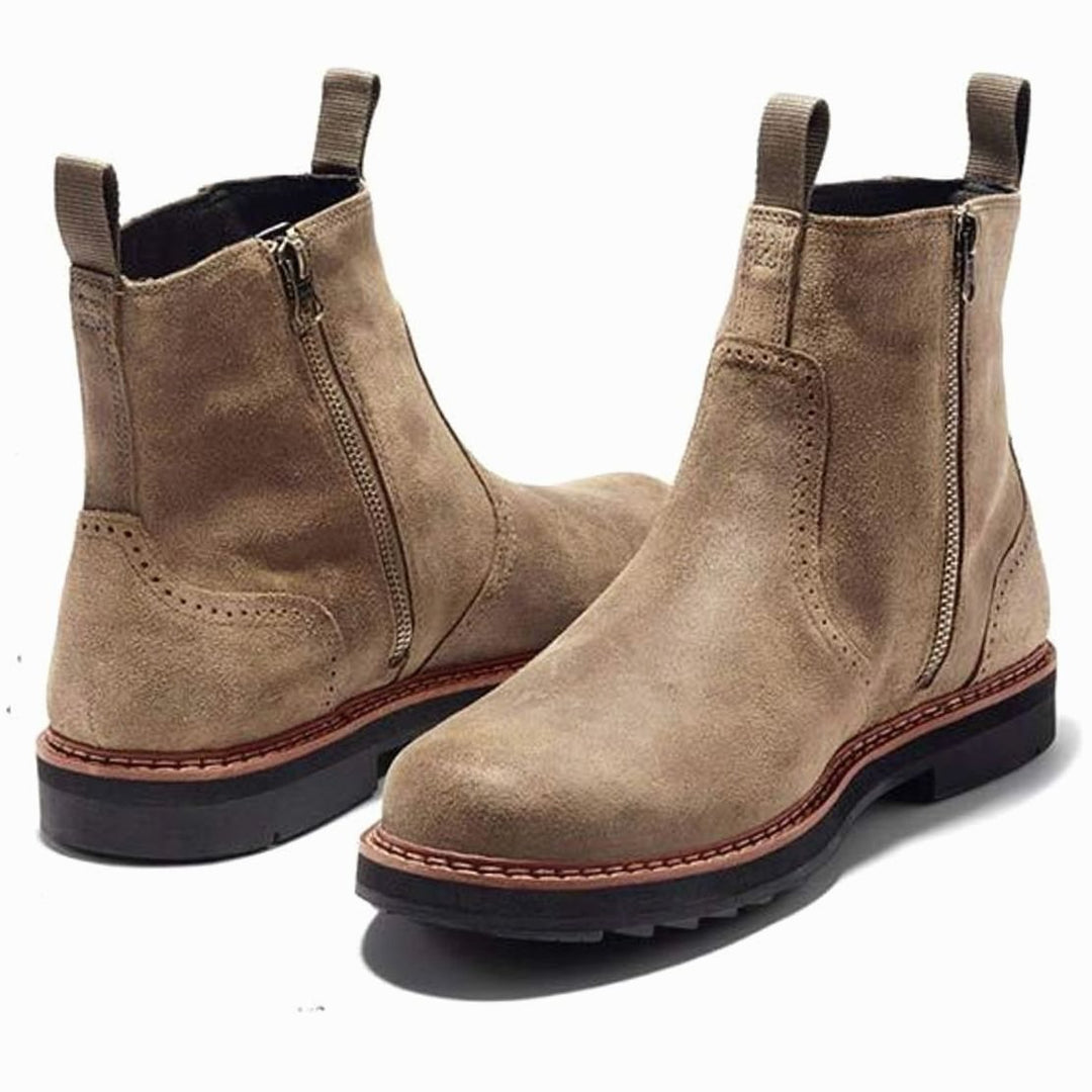 Men's Suede Slip-On Chelsea Boots Brogue Detail