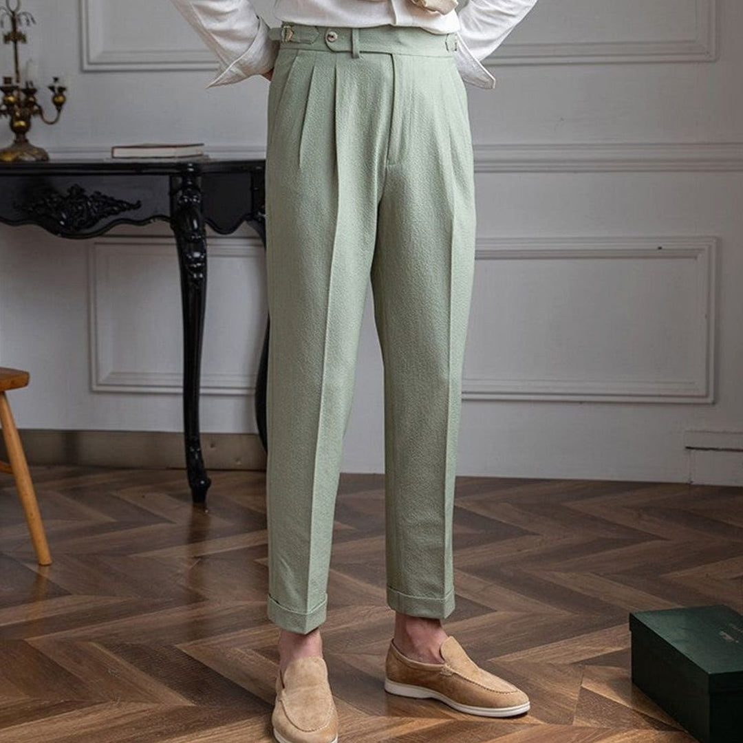 Men's Tailored High-Waist Pleated Trousers Turn-Up Cuff