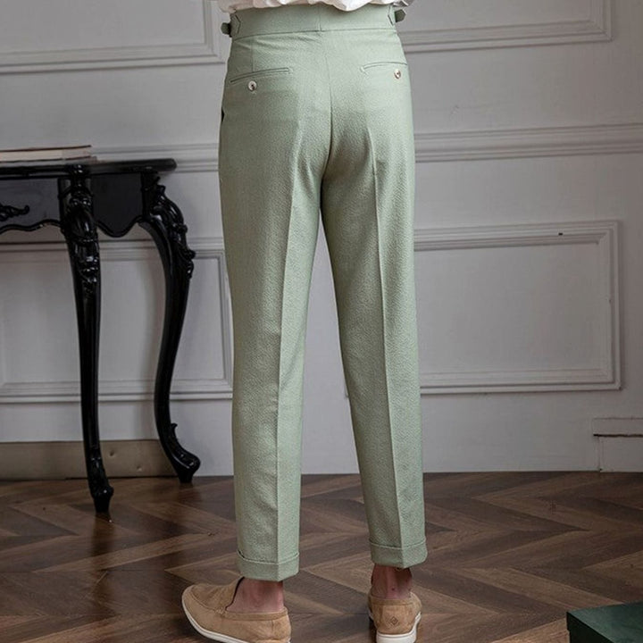 Men's Tailored High-Waist Pleated Trousers Turn-Up Cuff