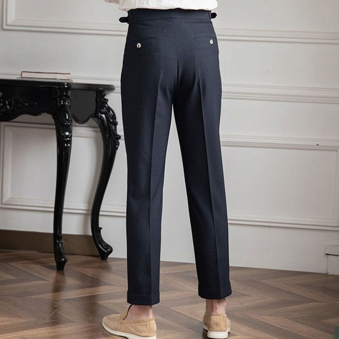 Men's Tailored High-Waist Pleated Trousers Turn-Up Cuff