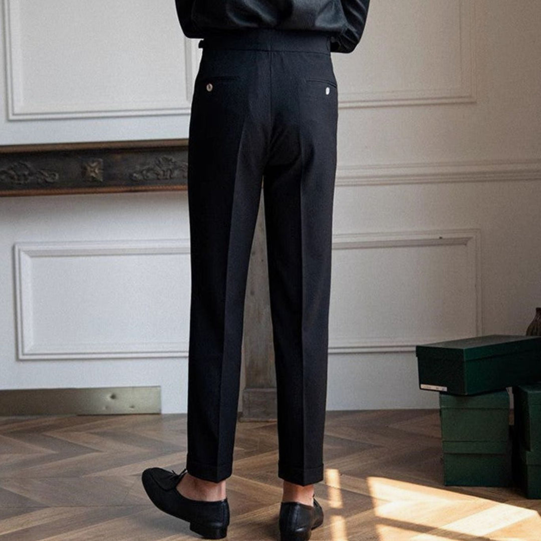 Men's Tailored High-Waist Pleated Trousers Turn-Up Cuff