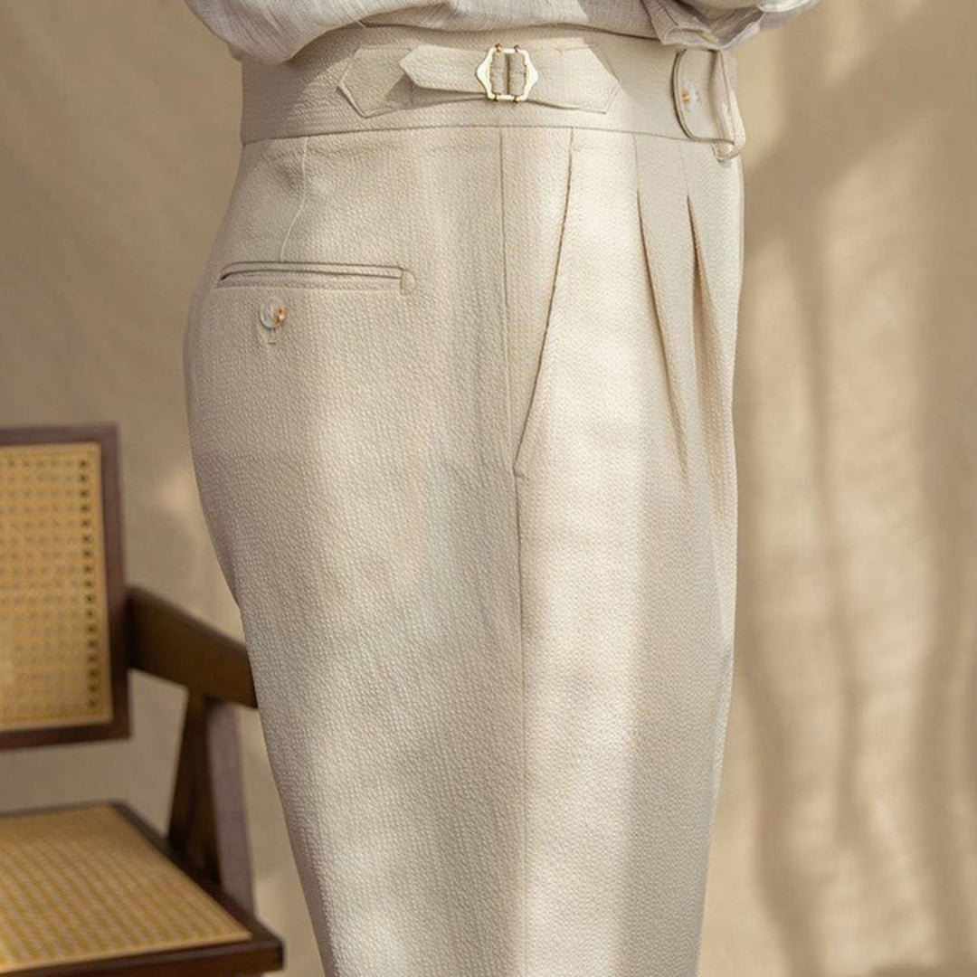 Men's Tailored High-Waist Pleated Trousers Turn-Up Cuff