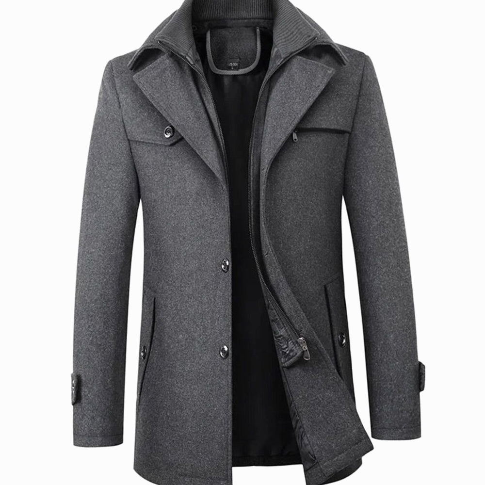 Men's Tailored Long Single-Breasted Button Overcoat - Grey