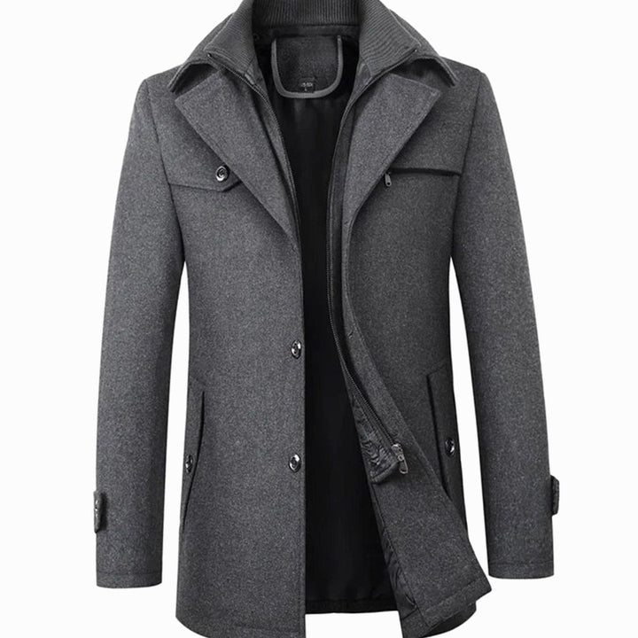 Men's Tailored Long Single-Breasted Button Overcoat - Grey