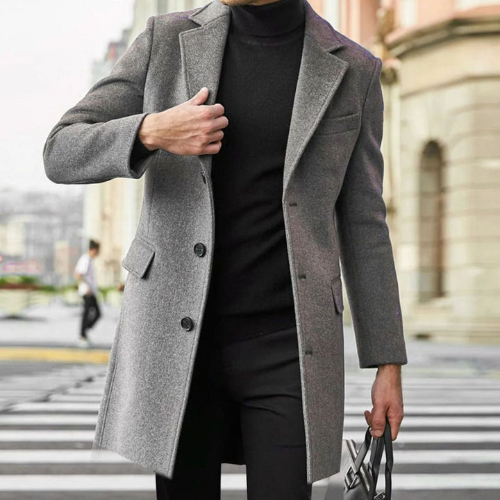 Men's Tailored Single-Breasted Notch-Lapel Winter Coat - Grey
