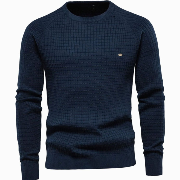 Men's Textured Waffle-Knit Crew Neck Raglan Jumper