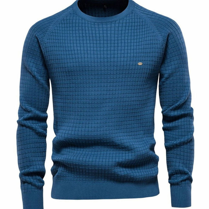 Men's Textured Waffle-Knit Crew Neck Raglan Jumper