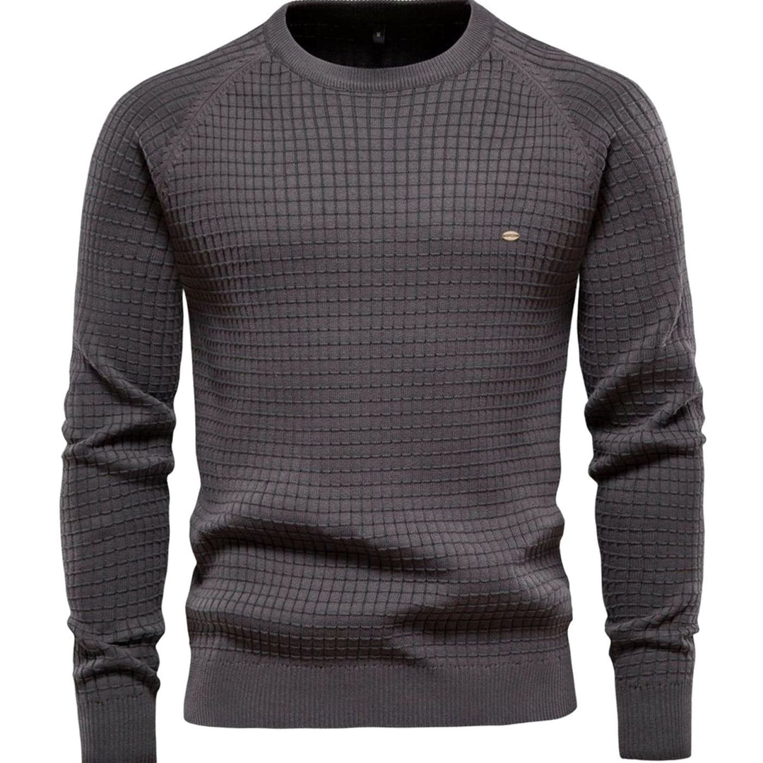 Men's Textured Waffle-Knit Crew Neck Raglan Jumper