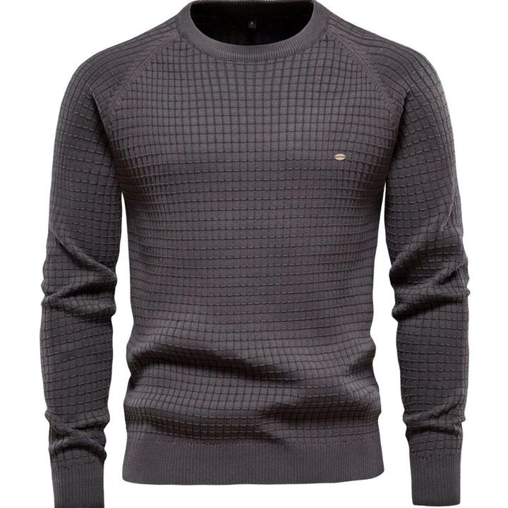 Men's Textured Waffle-Knit Crew Neck Raglan Jumper