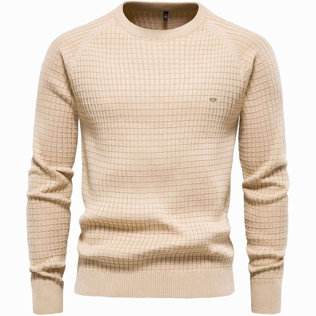 Men's Textured Waffle-Knit Crew Neck Raglan Jumper