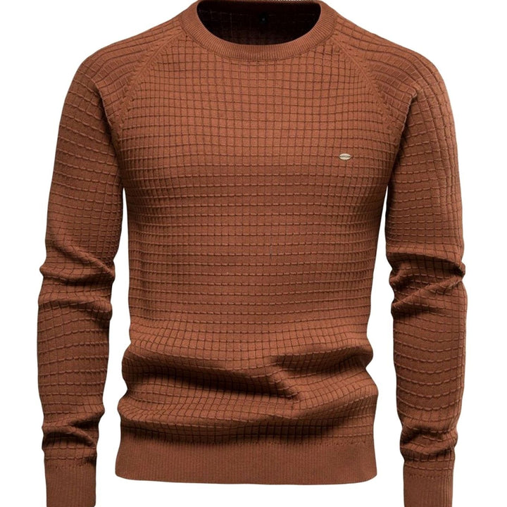 Men's Textured Waffle-Knit Crew Neck Raglan Jumper