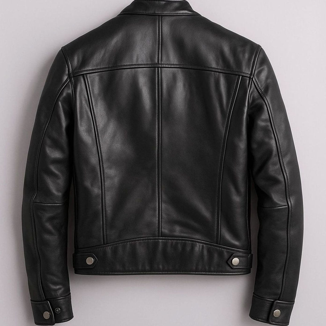 Men's Vintage Genuine Leather Biker Jacket Stand Collar