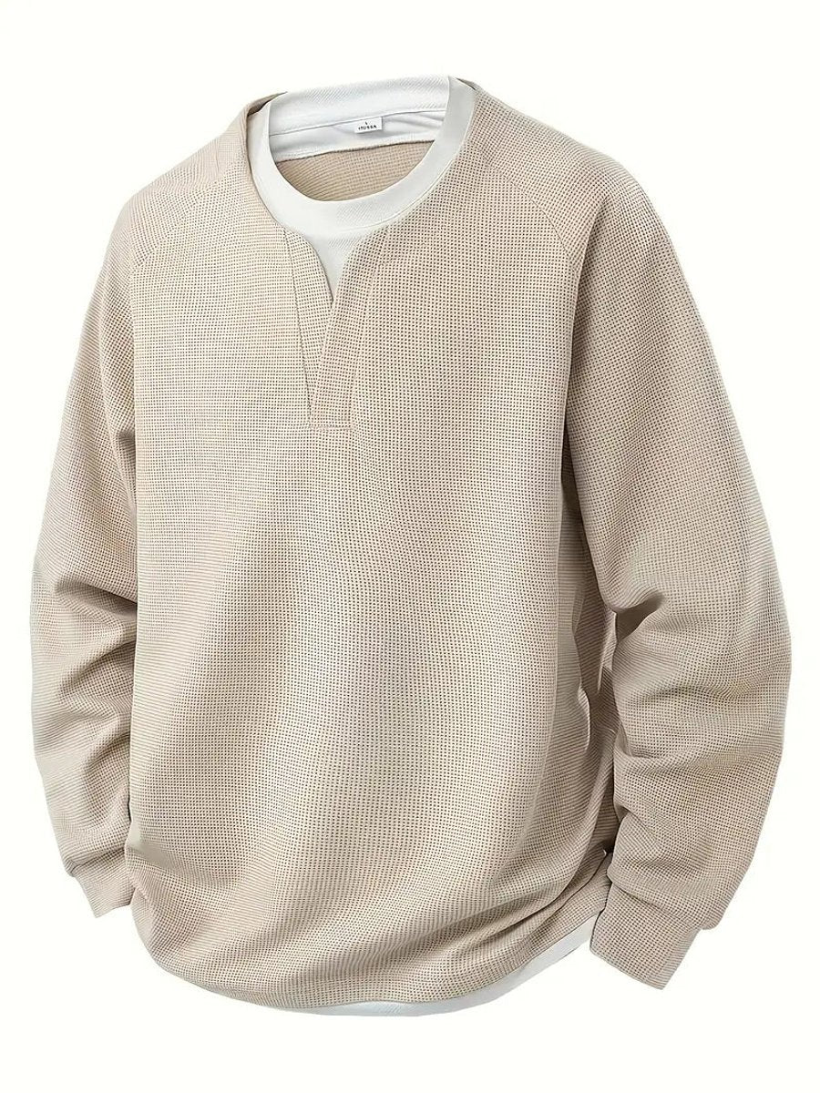 Men's Waffle Knitted Sweater Layered Long Sleeve Pullover