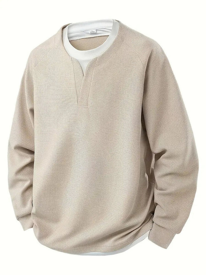 Men's Waffle Knitted Sweater Layered Long Sleeve Pullover