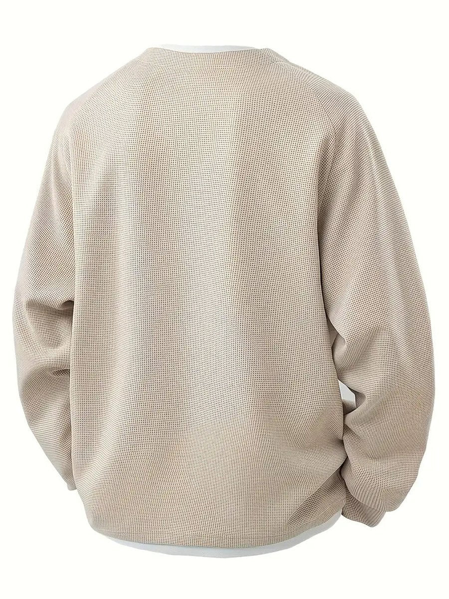 Men's Waffle Knitted Sweater Layered Long Sleeve Pullover