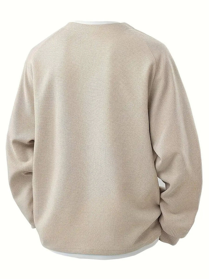 Men's Waffle Knitted Sweater Layered Long Sleeve Pullover