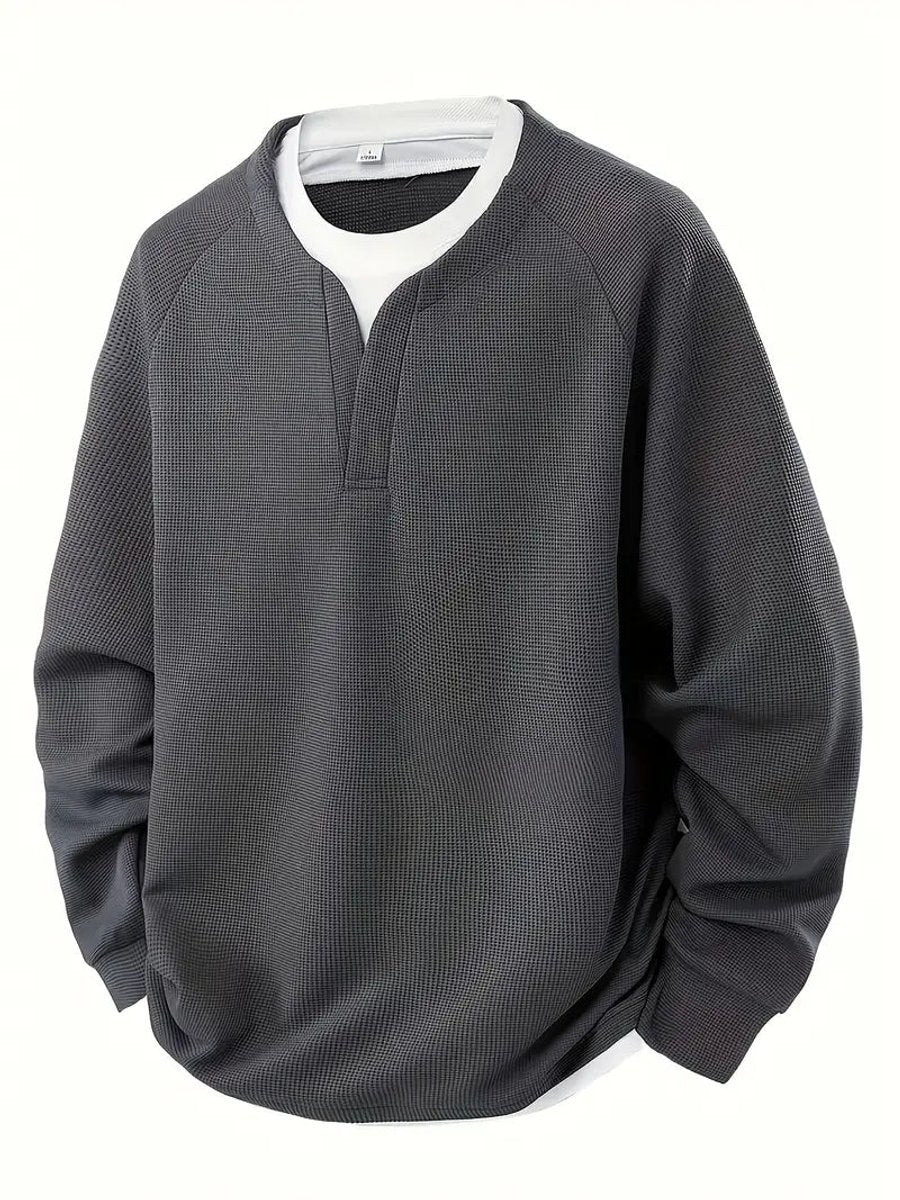 Men's Waffle Knitted Sweater Layered Long Sleeve Pullover