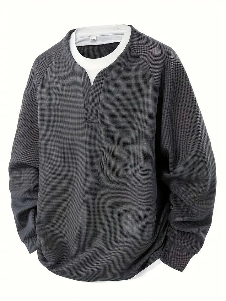 Men's Waffle Knitted Sweater Layered Long Sleeve Pullover