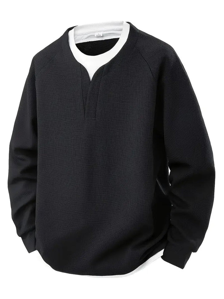 Men's Waffle Knitted Sweater Layered Long Sleeve Pullover