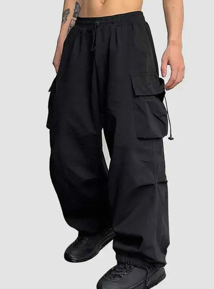 Men's Wide-Leg Drawstring Cargo Trousers