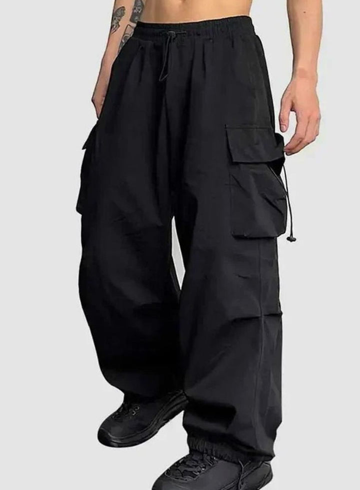 Men's Wide-Leg Elasticated Drawstring Cargo Trousers