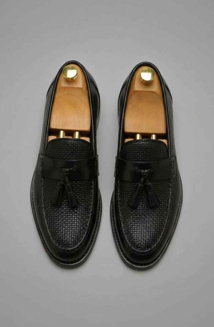 Men's Woven Tassel Slip-On Leather Loafers