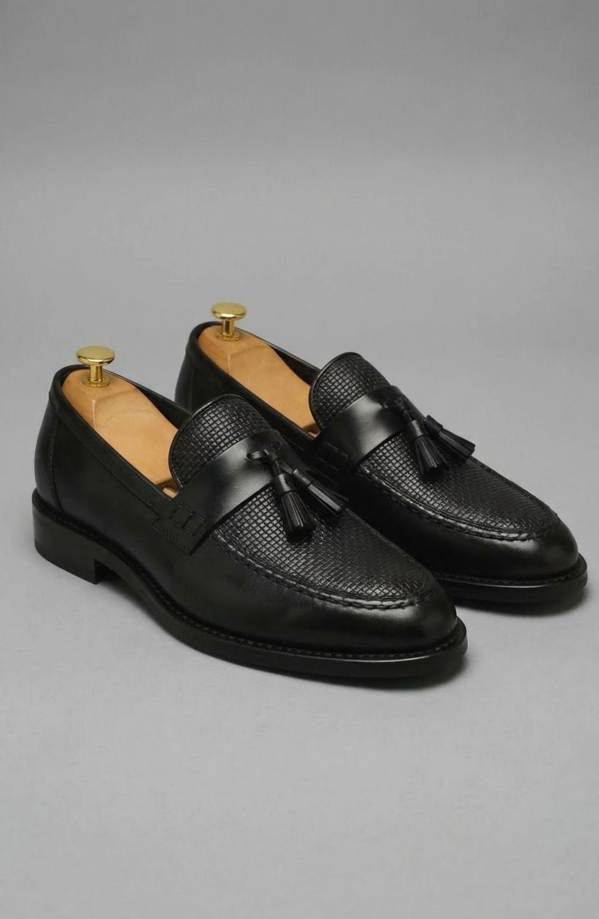 Men's Woven Tassel Slip-On Leather Loafers