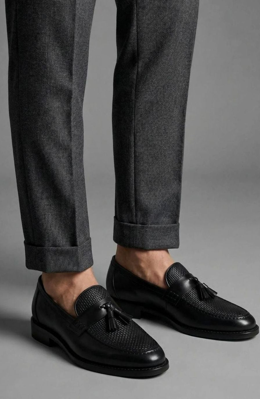 Men's Woven Tassel Slip-On Leather Loafers