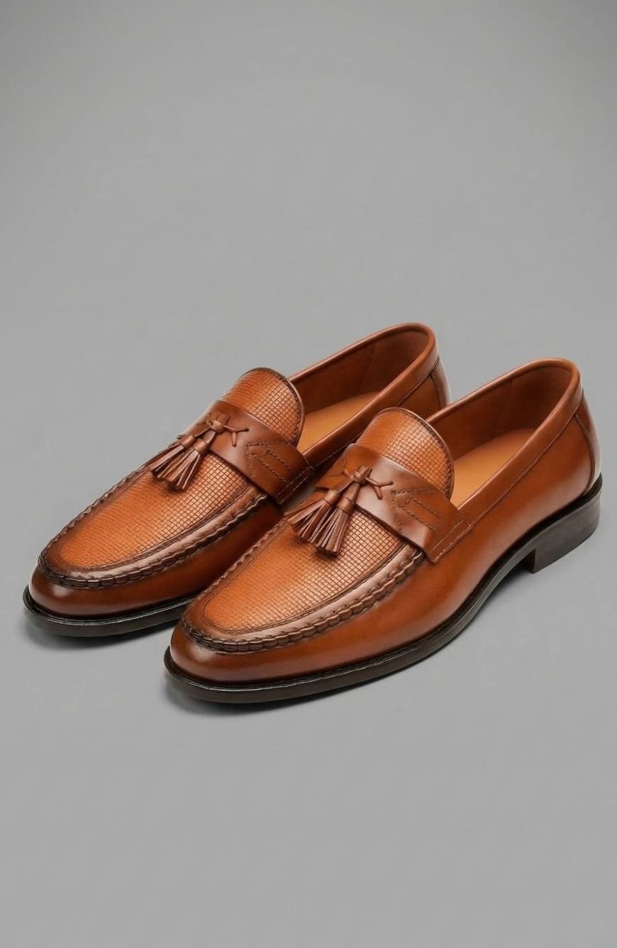 Men's Woven Tassel Slip-On Leather Loafers