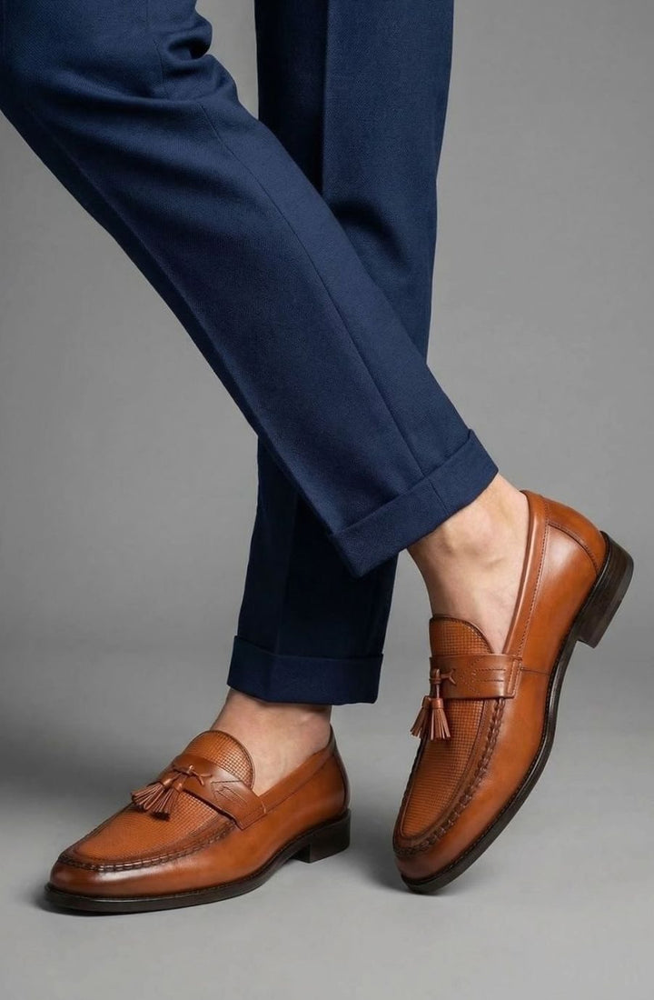 Men's Woven Tassel Slip-On Leather Loafers
