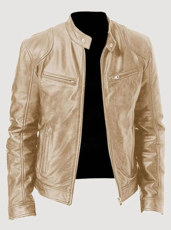 Men's Zip-Up Biker-Style Faux Leather Casual Jacket - Gold