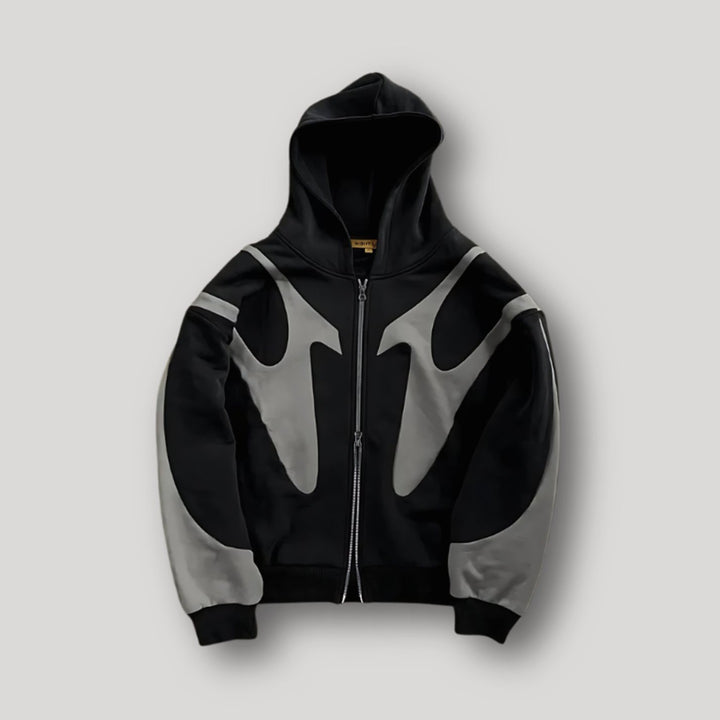 Men's Zip-Up Contrast Panel Graphic Hoodie - Black