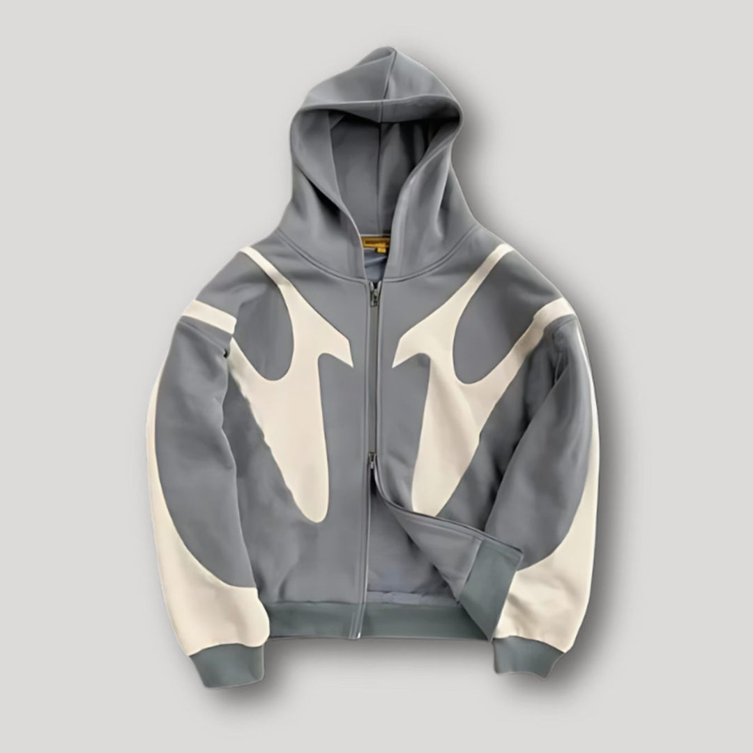 Men's Zip-Up Contrast Panel Graphic Hoodie - Grey
