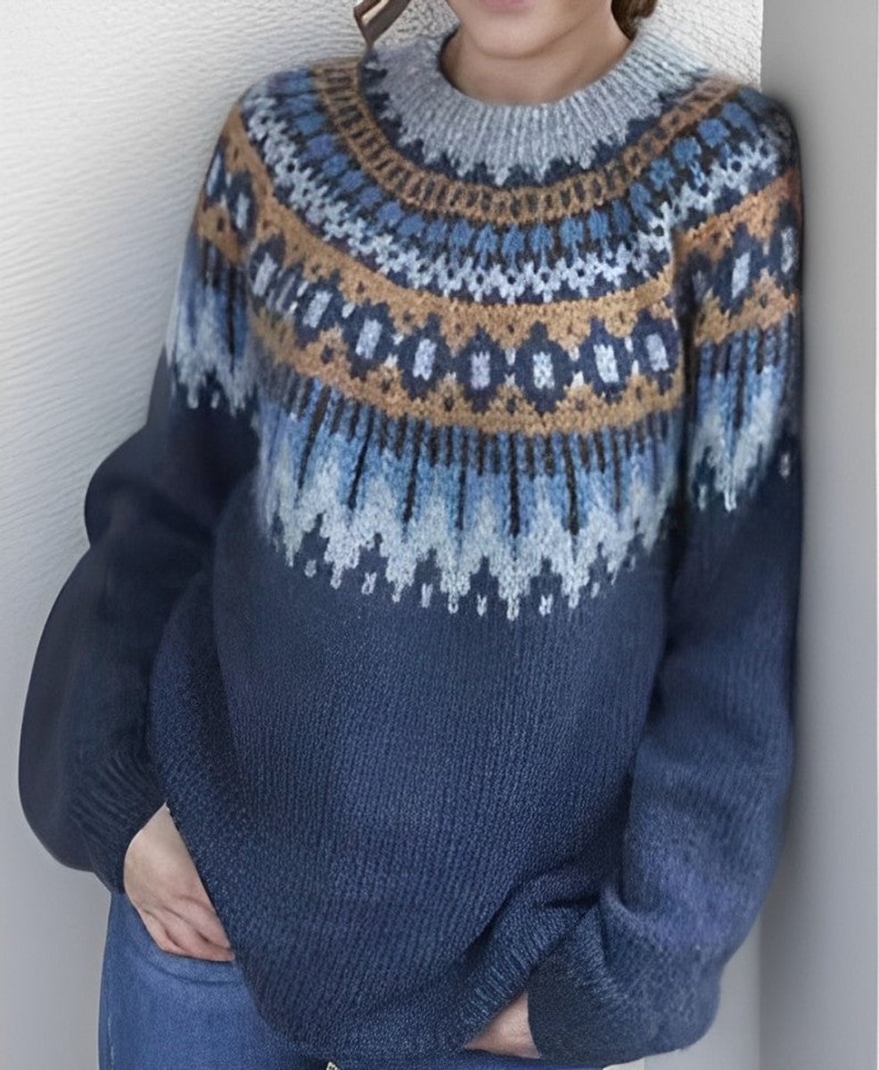 Unisex Fair Isle Icelandic Yoke Knitted Sweater Jumper