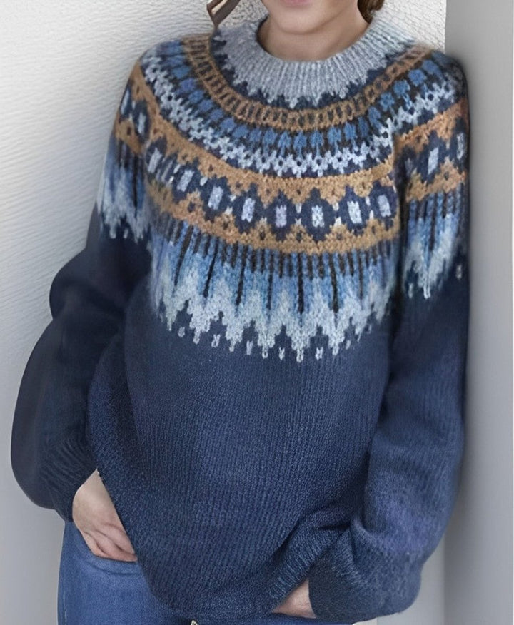 Unisex Fair Isle Icelandic Yoke Knitted Sweater Jumper
