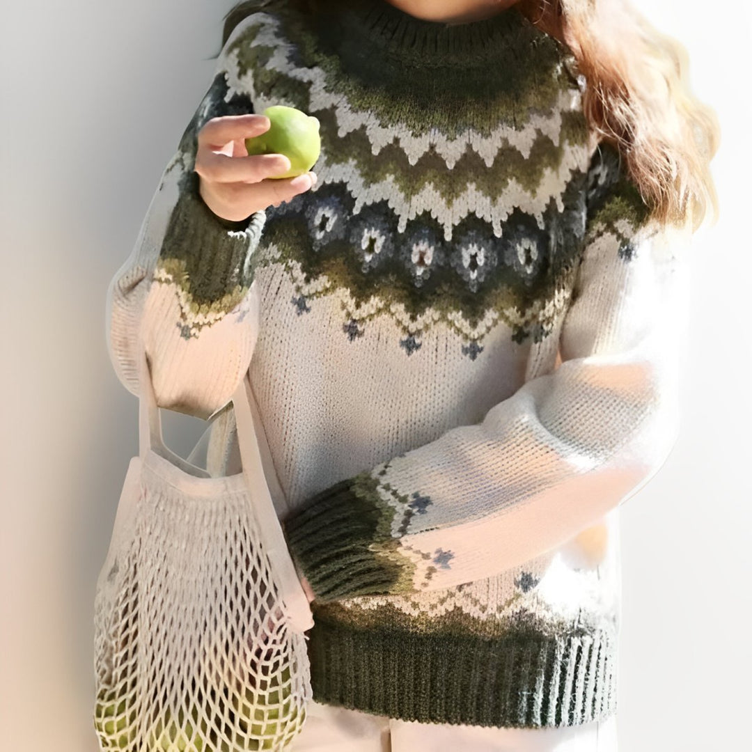 Unisex Fair Isle Icelandic Yoke Knitted Sweater Jumper